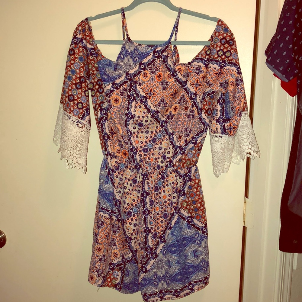 Patterned Shoulder Cut Out Romper